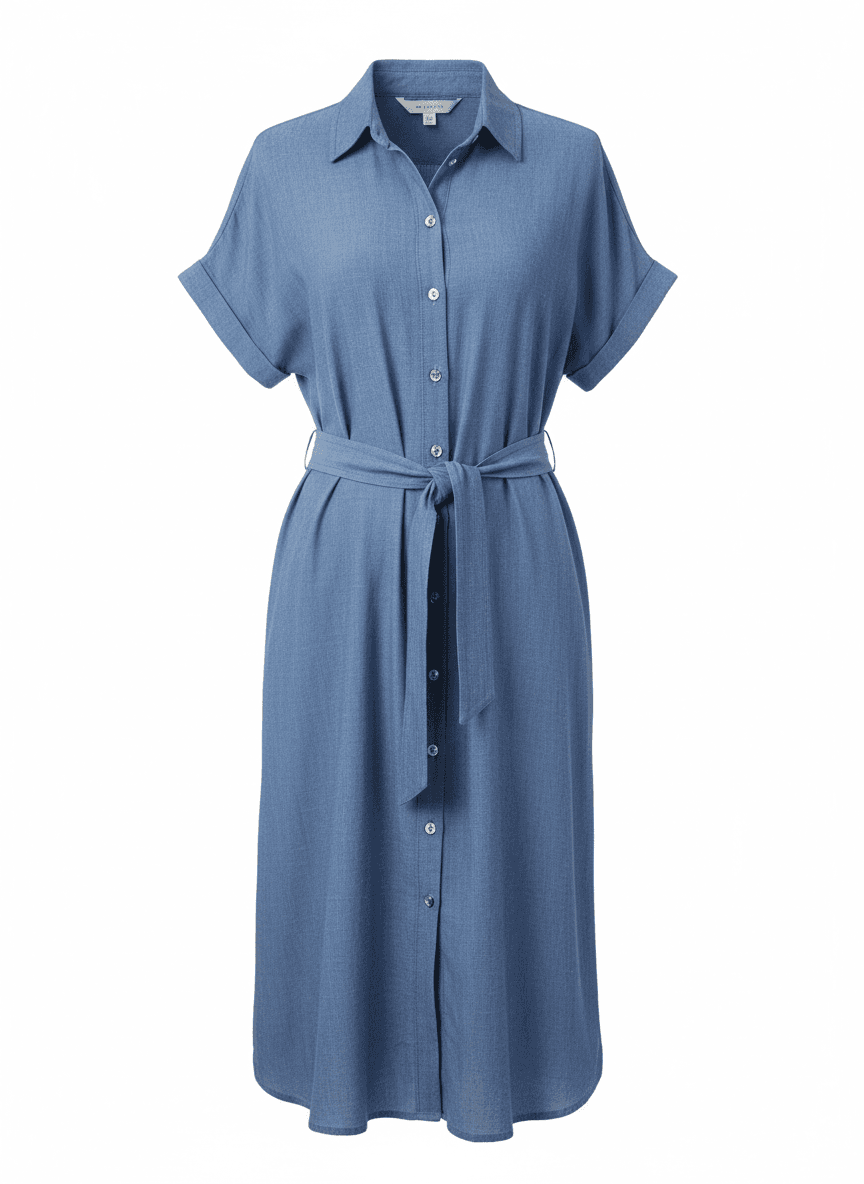 Chambray Belted Shirt Dress