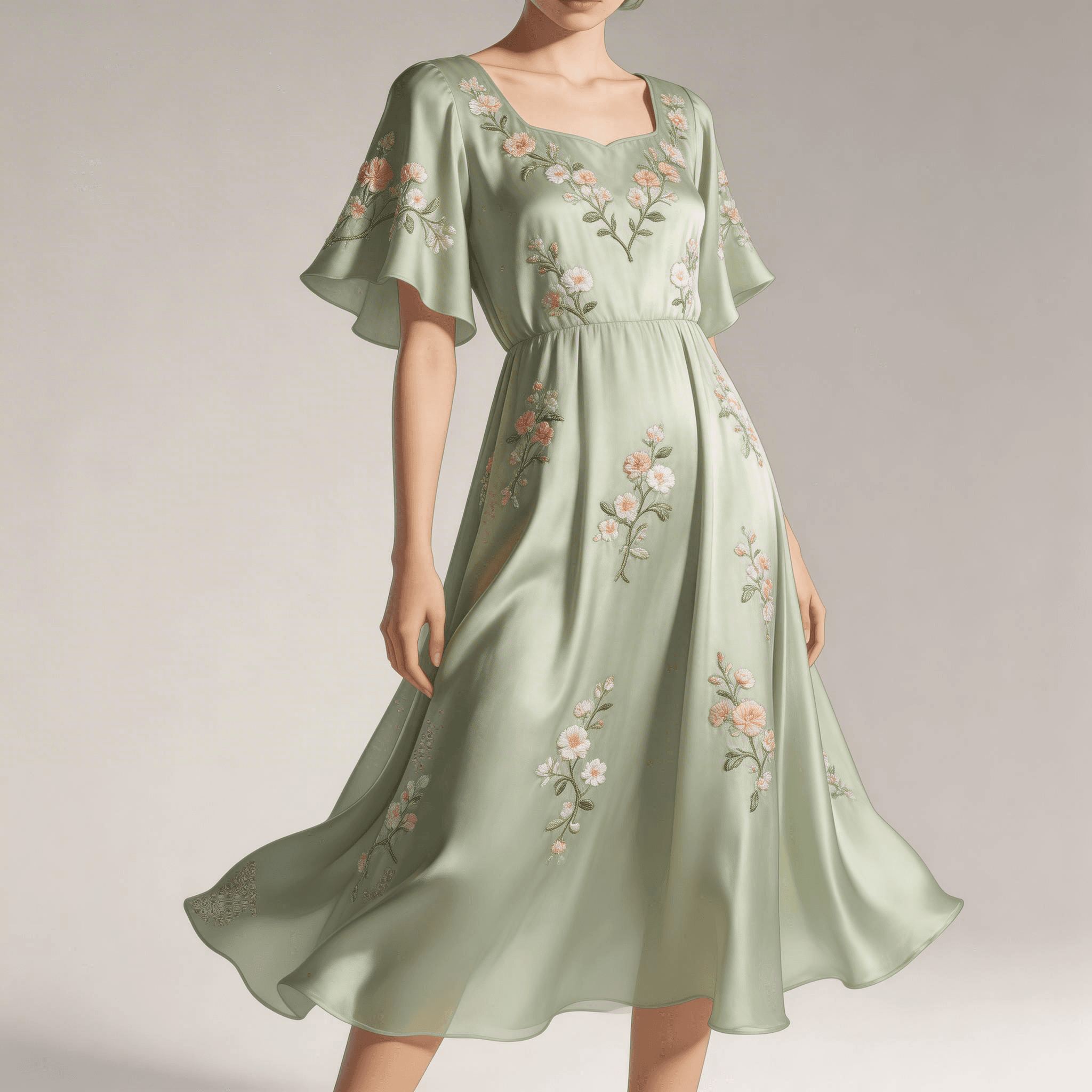 Sage Floral Silk Midi