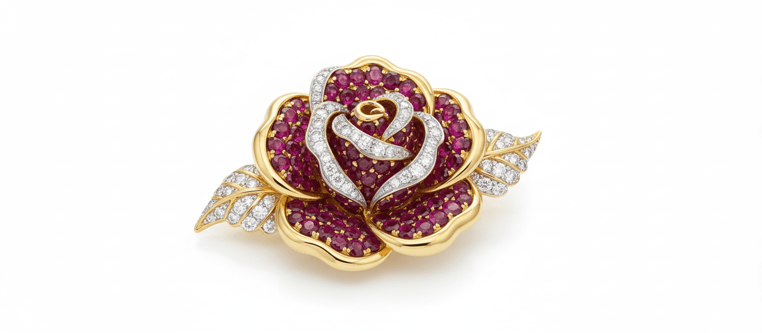 Ruby Rose Gold Brooch
