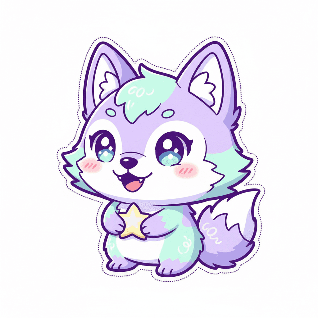 Kawaii Pastel Wolf Sticker