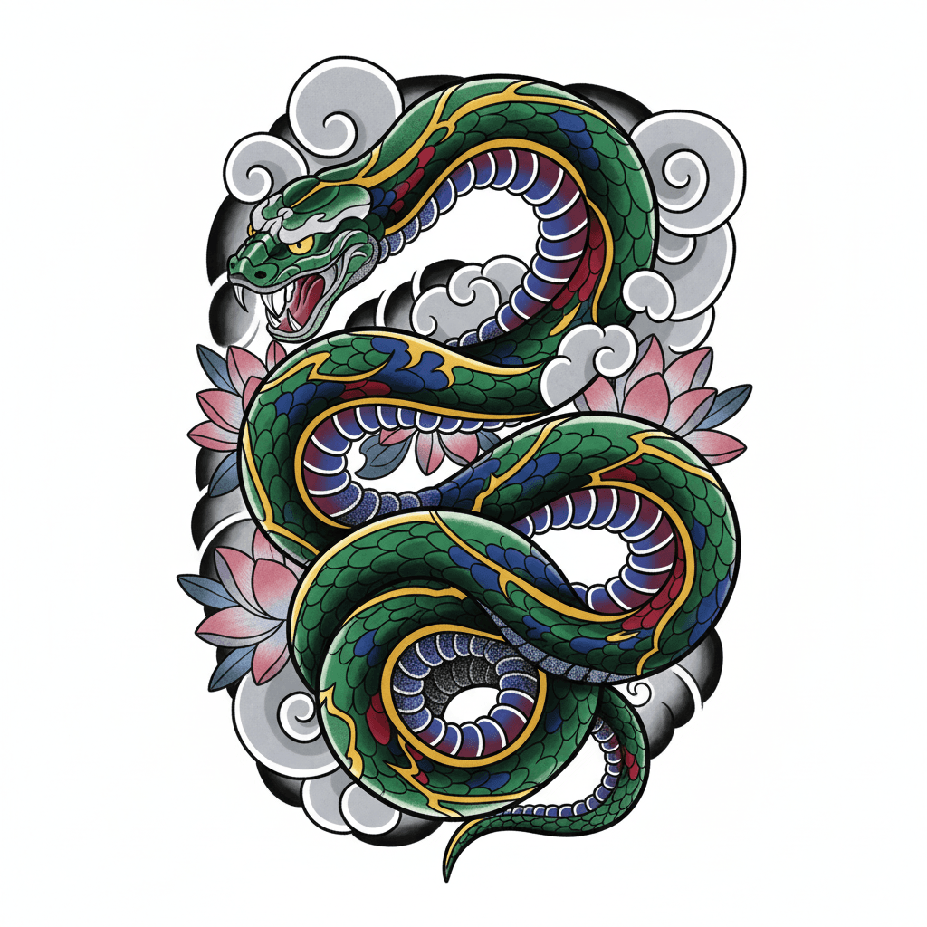 Coiled Serpent Tattoo Design