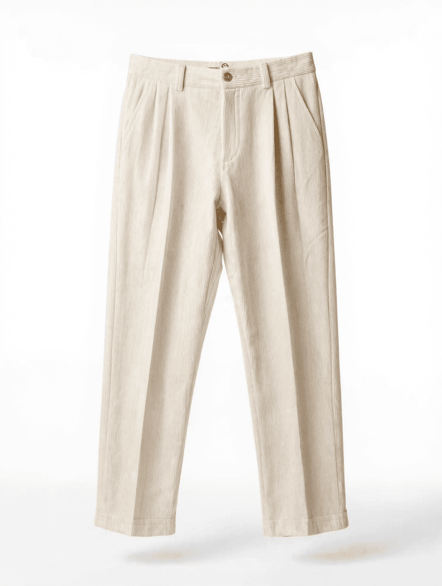 Cream Corduroy Pleated Trousers