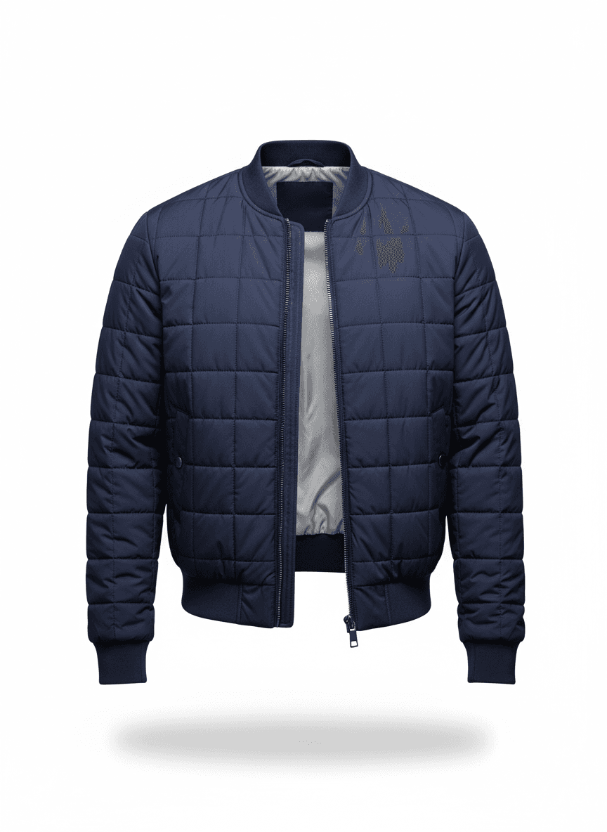 Navy Quilted Bomber Jacket