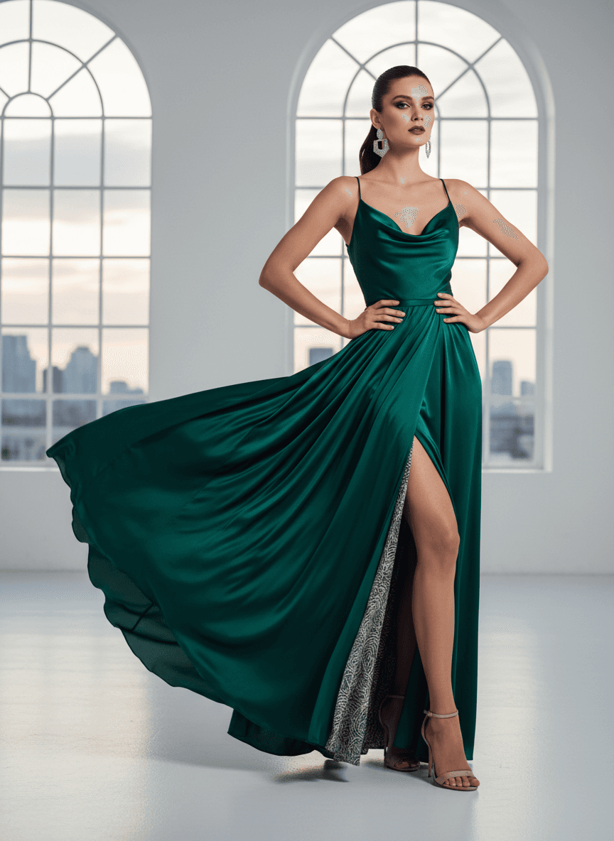 Emerald Silk Evening Gown