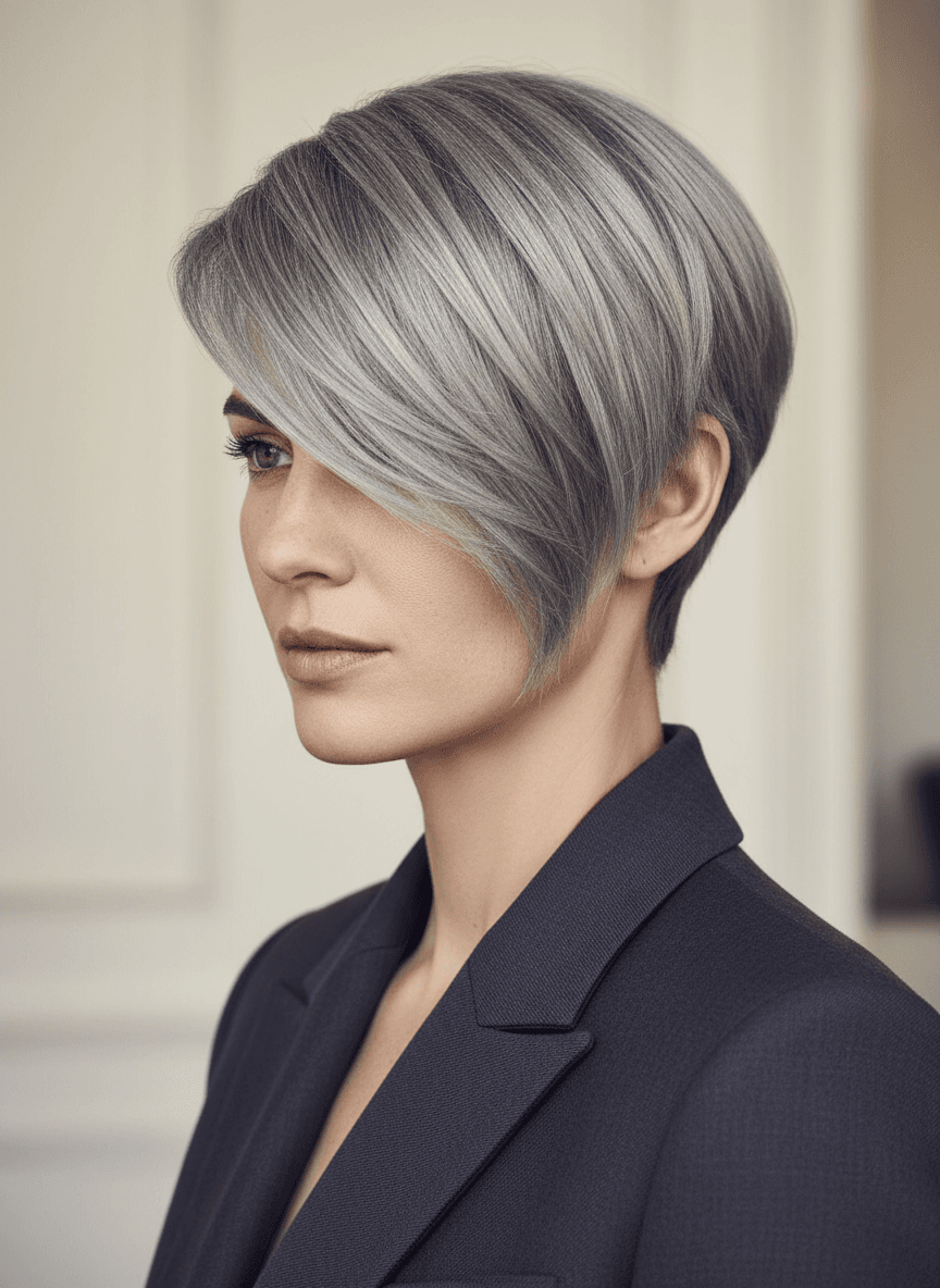 Silver Asymmetric Pixie Cut