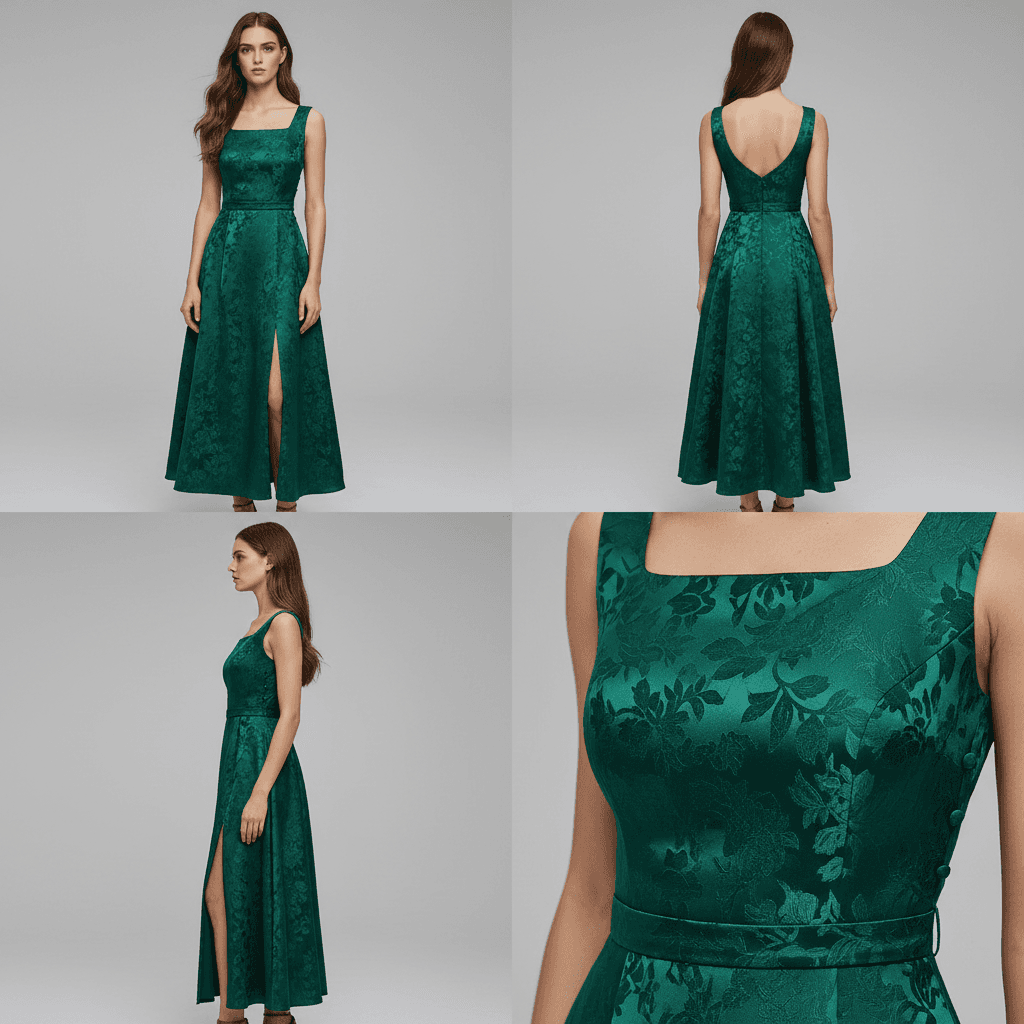 Emerald Floral Evening Gown