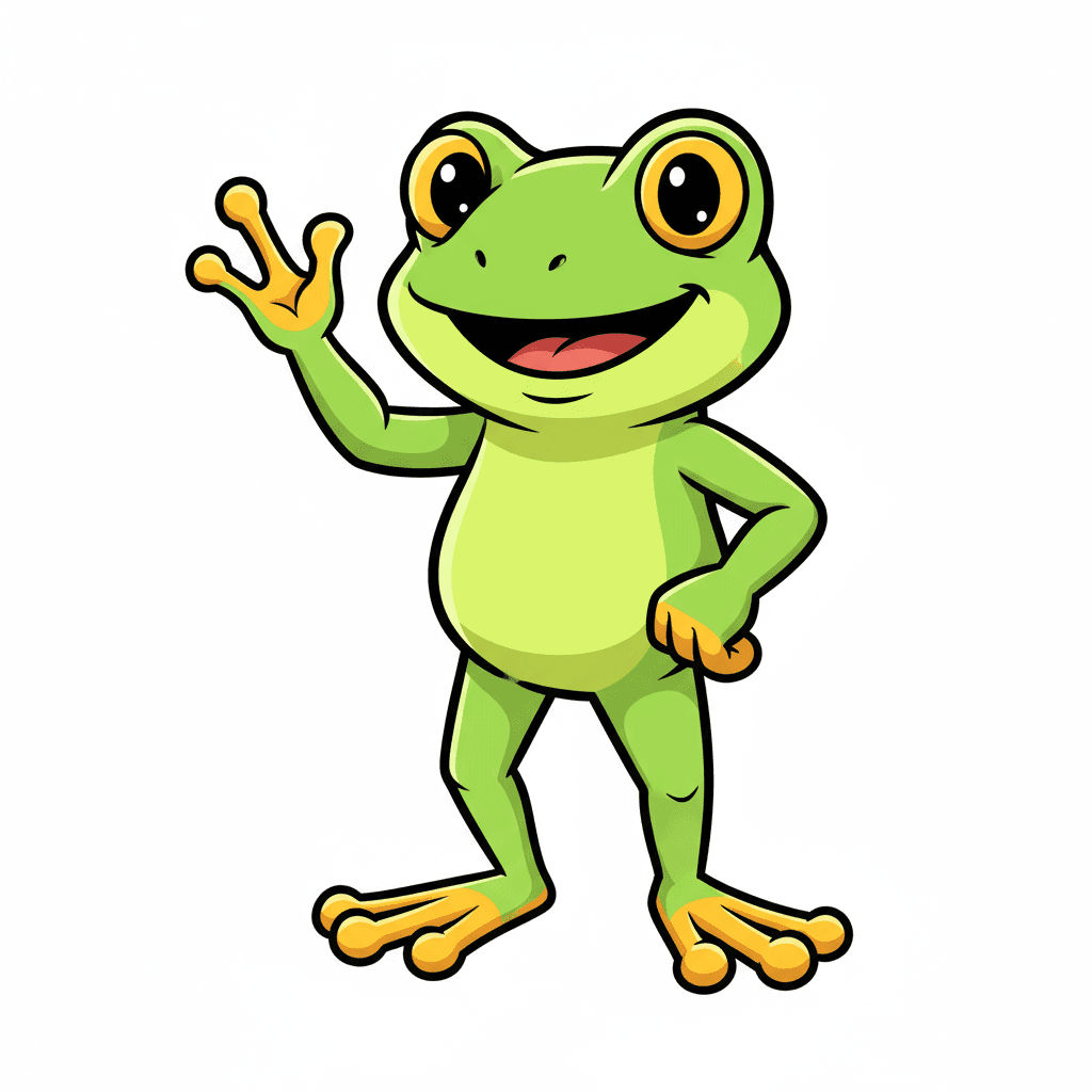 Friendly Waving Frog Mascot
