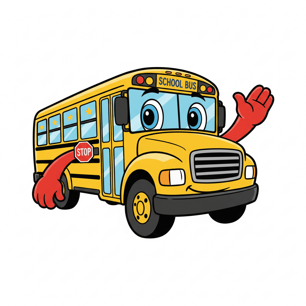 Cheerful Waving School Bus
