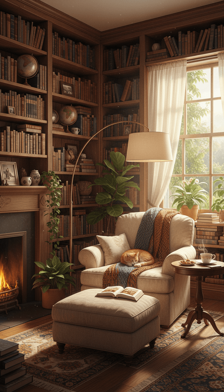 Serene Library Reading Nook