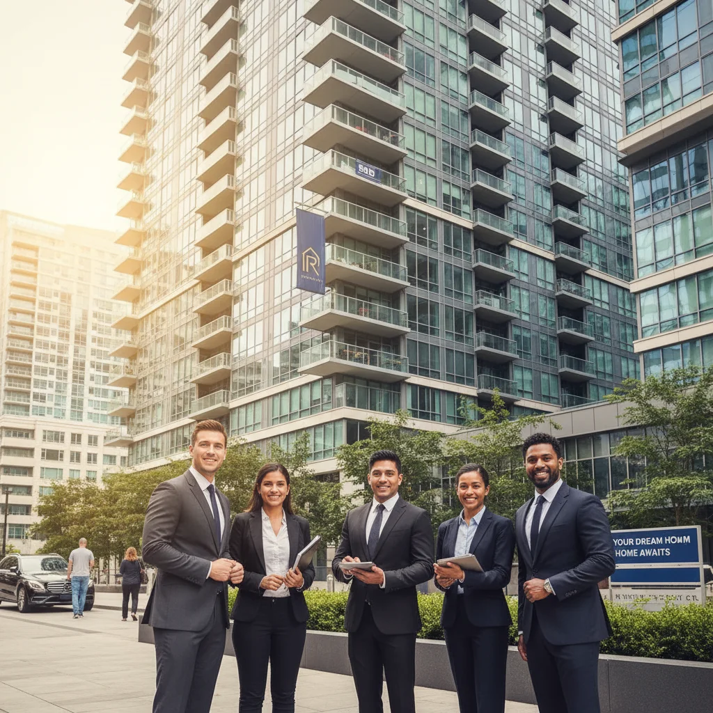 Diverse Business Team Posing Outside Modern High-Rise