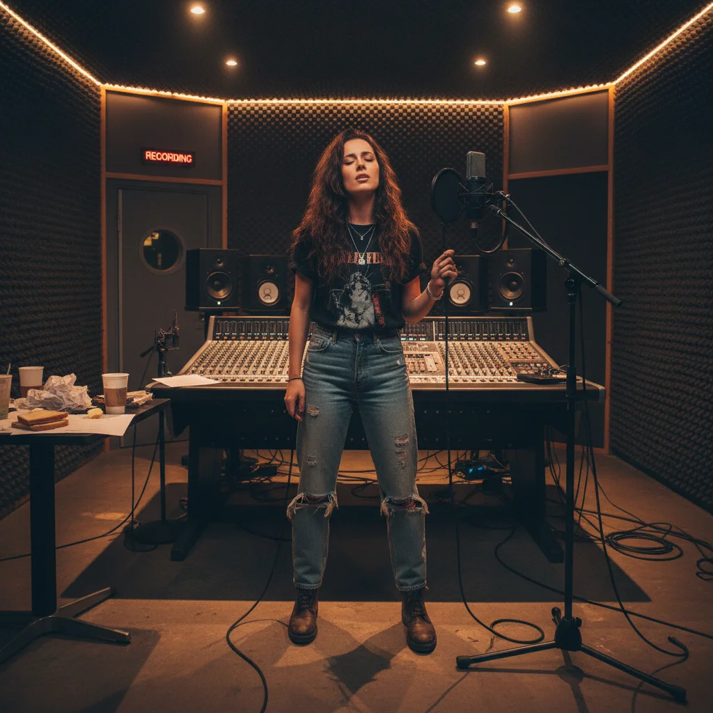 Singer performing in a recording studio