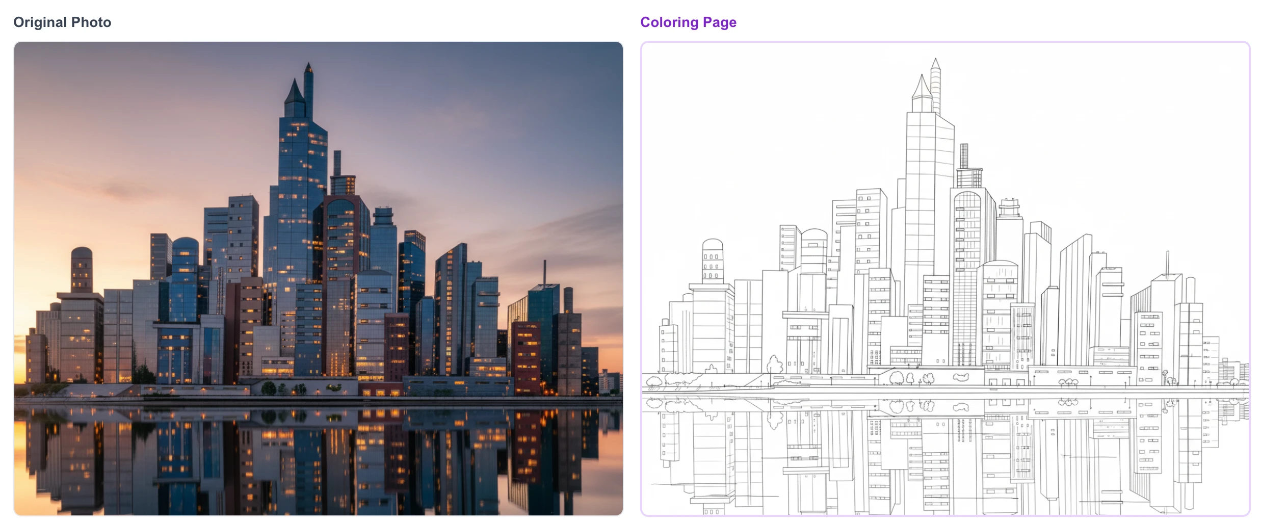 AI Image to Coloring Page Example - City Scene
