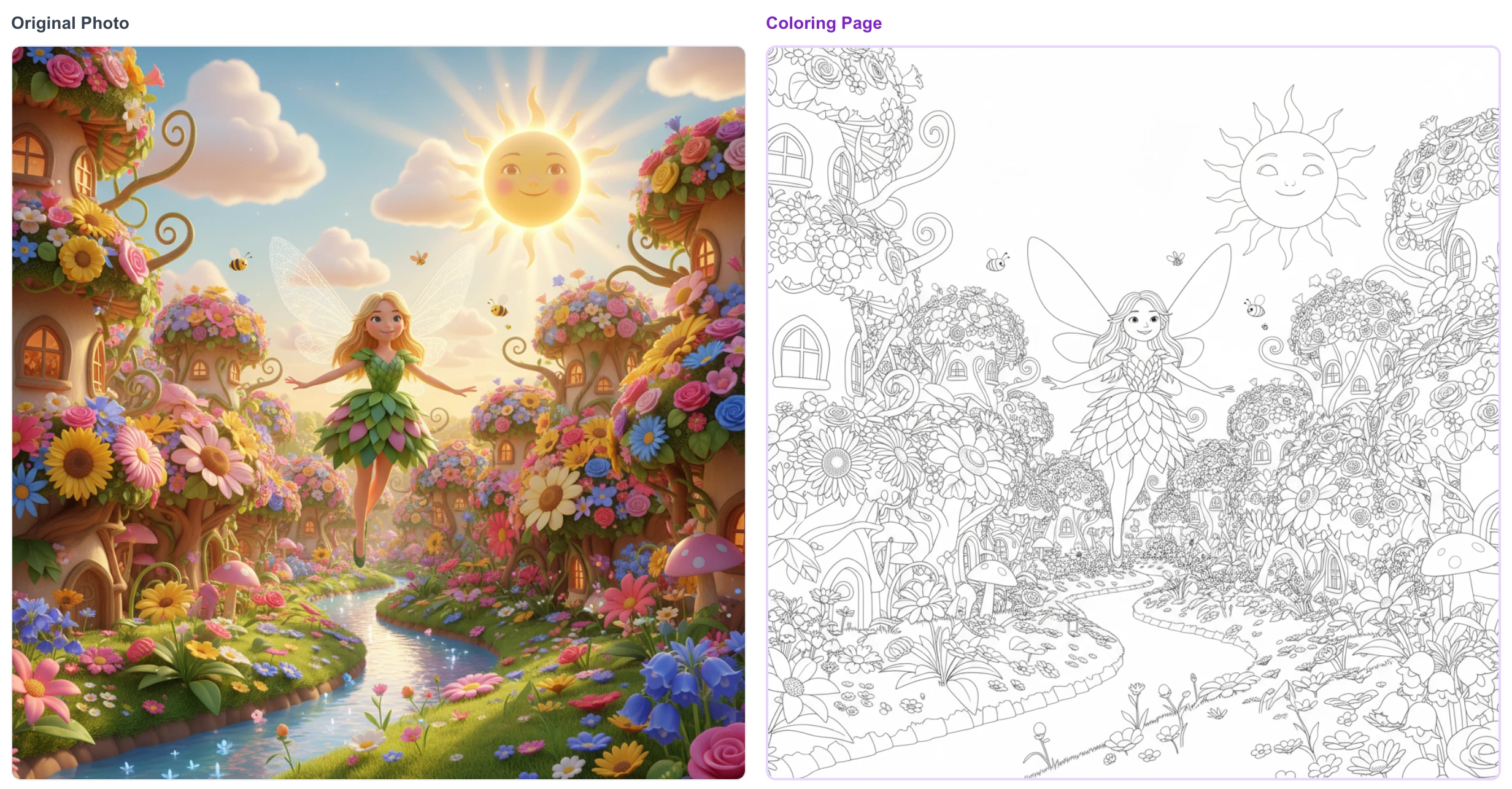 AI Image to Coloring Page Example - Fairy Character